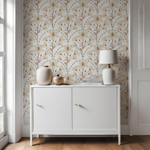 Geometric Floral Flower White Beige Lily Pattern   Wallpaper