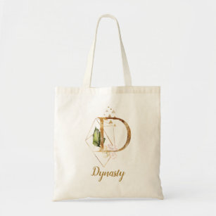 Geometric Floral Gold Monogram Stylized Letter D Tote Bag