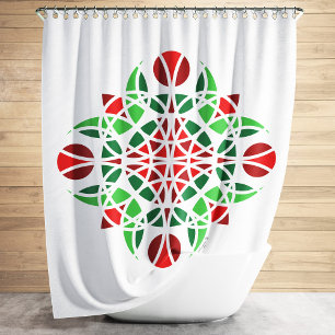 Geometric Floral Green And Red Folk Art Flowers