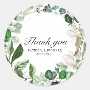 Geometric Floral Greenery Wedding Thank You Classic Round Sticker