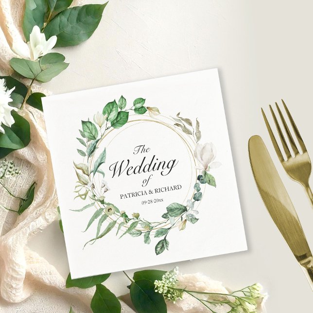 Geometric Floral Greenery Wreath Wedding Napkin (Creator Uploaded)