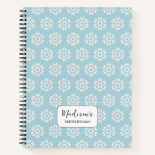 Geometric Floral in Pastel Blue Glow Personalized Notebook