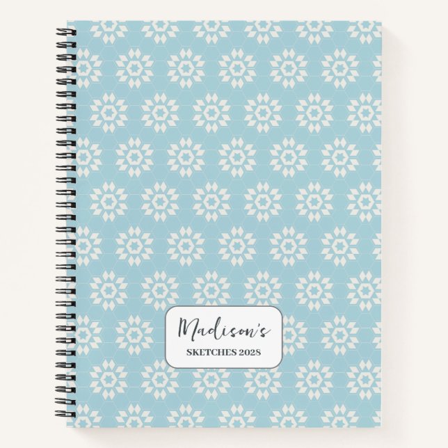 Geometric Floral in Pastel Blue Glow Personalized Notebook (Front)