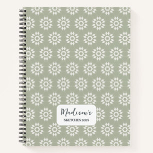 Geometric Floral in Sage Green Personalized Notebook