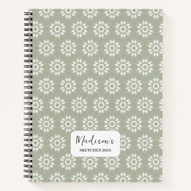 Geometric Floral in Sage Green Personalized Notebook (Front)