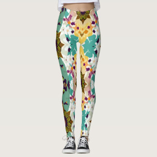Geometric Floral Kaleidoscope Seamless Pattern Leggings