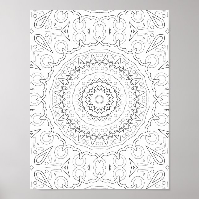 Geometric Floral Mandala Colouring Design Poster (Front)