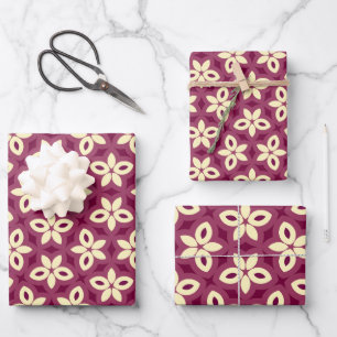 Geometric Floral Pattern in Burgundy and Cream Wrapping Paper Sheet