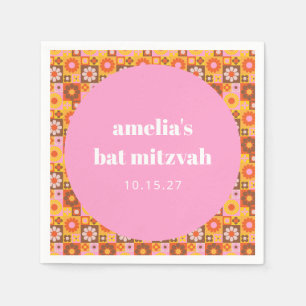 Geometric Floral Pink Orange Bat Mitzvah Custom Napkin