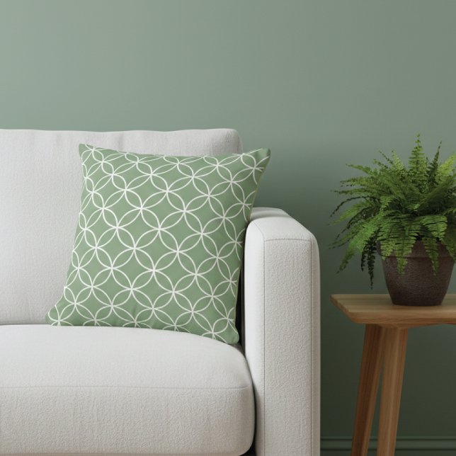 Geometric Floral Sage Green Throw Pillow (Creator Uploaded)