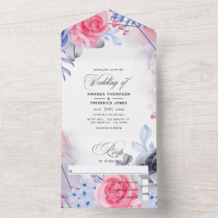 Geometric Floral Silver Ink Wedding All In One Inv All In One Invitation