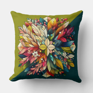“Geometric Floral Symphony Cushion” Throw Pillow