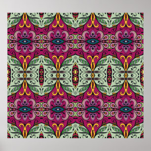 Geometric Floral Tribal Ethnic Doodle Poster
