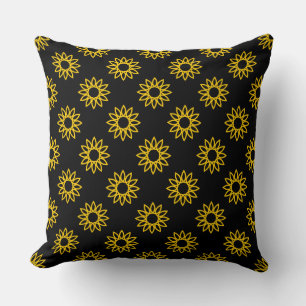 Geometric Flower 01 - Amber on Black Throw Pillow