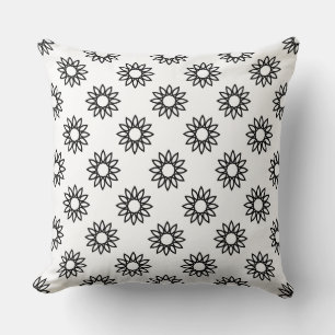 Geometric Flower 01 - Black on White Throw Pillow