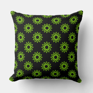 Geometric Flower 01 - Chartreuse on Black Throw Pillow