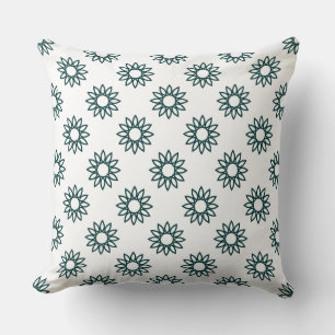 Geometric Flower 01 - Dark Green on White Throw Pillow