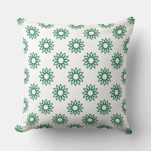 Geometric Flower 01 - Forest Green on White Throw Pillow