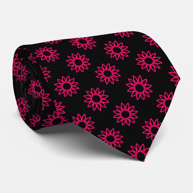Geometric Flower 01 - Neon Red on Black Tie (Rolled)