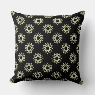 Geometric Flower 01 - Pale Yellow on Black Throw Pillow