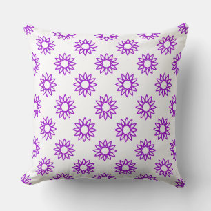 Geometric Flower 01 - Purple on White Throw Pillow