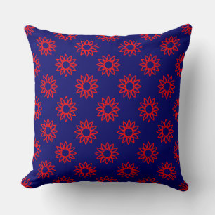 Geometric Flower 01 - Red on Deep Navy Throw Pillow