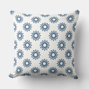 Geometric Flower 01 - Shibori Blue on White Throw Pillow