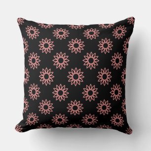 Geometric Flower 01 - Soft Pink on Black Throw Pillow