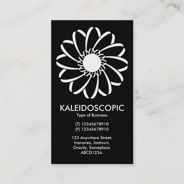 Geometric Flower 01 - White on black Business Card (Front)