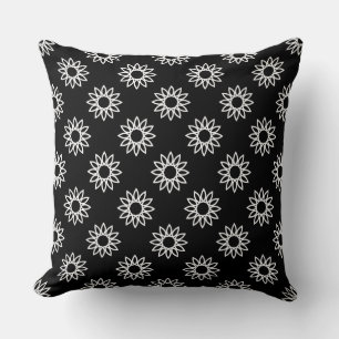 Geometric Flower 01 - White on Black Throw Pillow