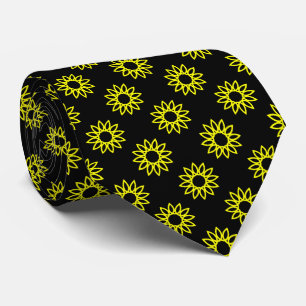 Geometric Flower 01 - Yellow on Black Tie