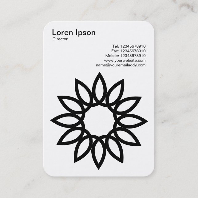 Geometric Flower - Black on White Business Card (Back)