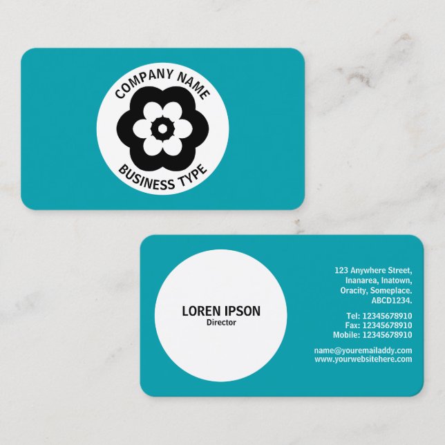 Geometric Flower -  Blue #009FAE Business Card (Front/Back)
