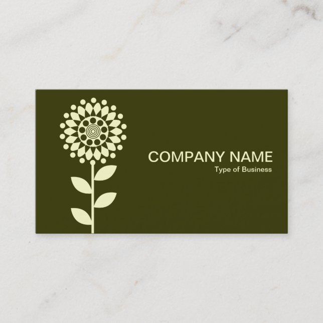 Geometric Flower - Cream on Dk Olive Business Card (Front)