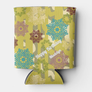 Geometric Flower Motiff Urban Camo Stripes Pattern Can Cooler