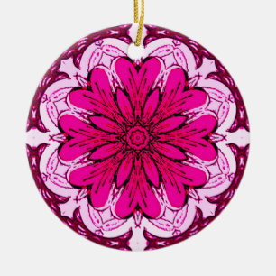 Geometric Flower Pattern in Burgundy & Magenta Ceramic Ornament