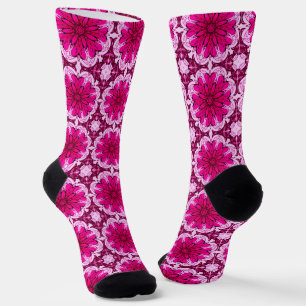 Geometric Flower Pattern in Burgundy & Magenta  Socks