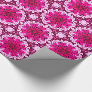 Geometric Flower Pattern in Burgundy & Magenta Wrapping Paper