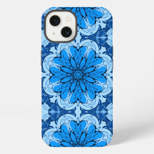 Geometric Flower Pattern in Cerulean & Light Blue iPhone 13 Case