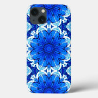 Geometric Flower Pattern in Cobalt Blue and Navy  