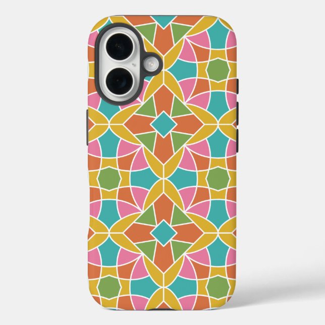Geometric Flower Pattern Retro Rainbow Case-Mate iPhone Case (Back)