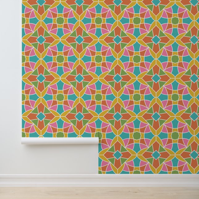 Geometric Flower Pattern Retro Rainbow Wallpaper (Application)