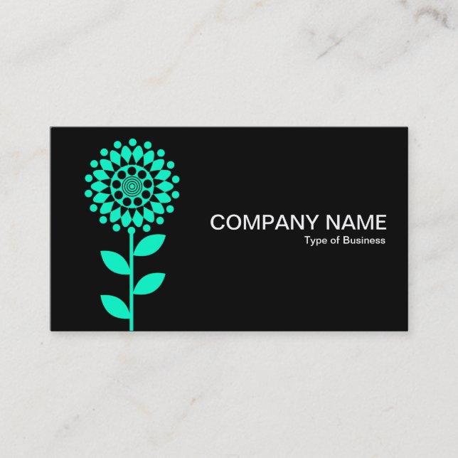 Geometric Flower - Turquoise on Black Business Card (Front)