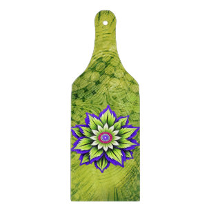 Geometric Flower with Purple and Green Petals Cutting Board