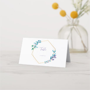 Geometric flower wreath, green script table number place card