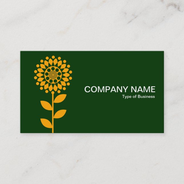Geometric Flower - Yellow Orange on Dk Green Business Card (Front)