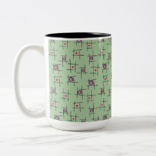 Geometric Flowers and sticks on green background Two-Tone Coffee Mug