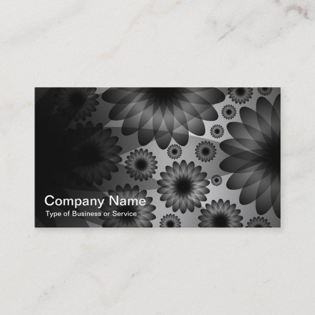 Geometric Flowers - Black with Grey Business Card (Front)