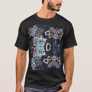 Geometric Flowers Cool Hip Design Black T-Shirt