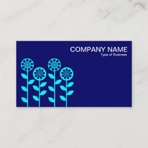 Geometric Flowers - Cyan on Deep Navy Business Card